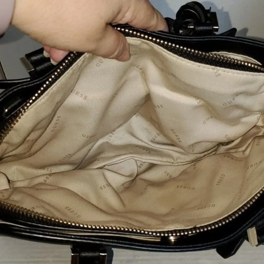 GUESS Bag Cherie Small Girlfriend Satchel Black Vegan Leather Handbag WOMAN'S